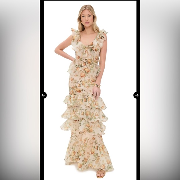 Ruffled Floral Maxi Dress in Cream